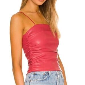 NWT -  Red Faux Leather Ruched Bustier Top
